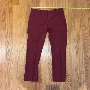Theory Dark Red Cropped Wool-blend Trousers